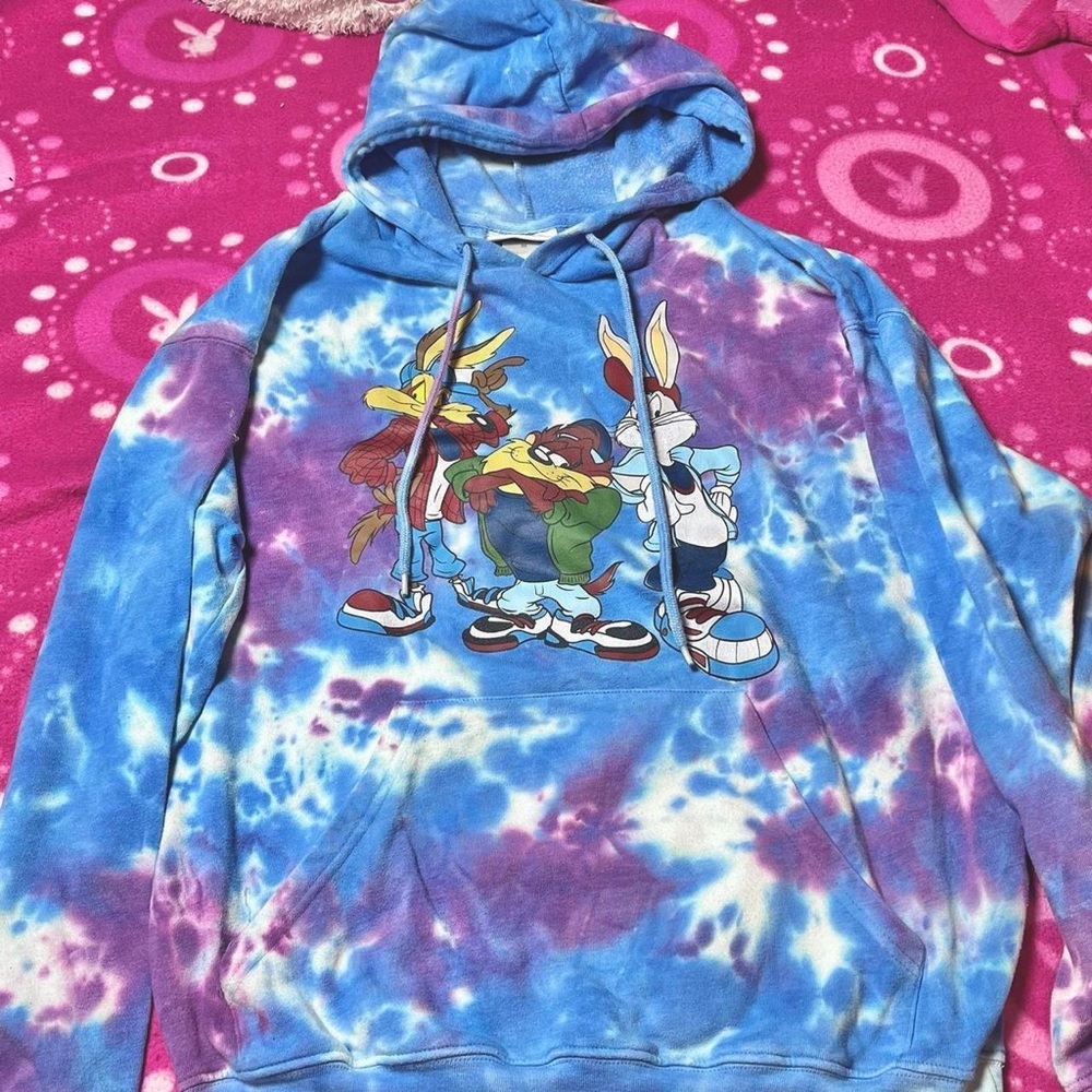 Looney Tunes Blue Purple Tie Dye Hoodie Size Medium